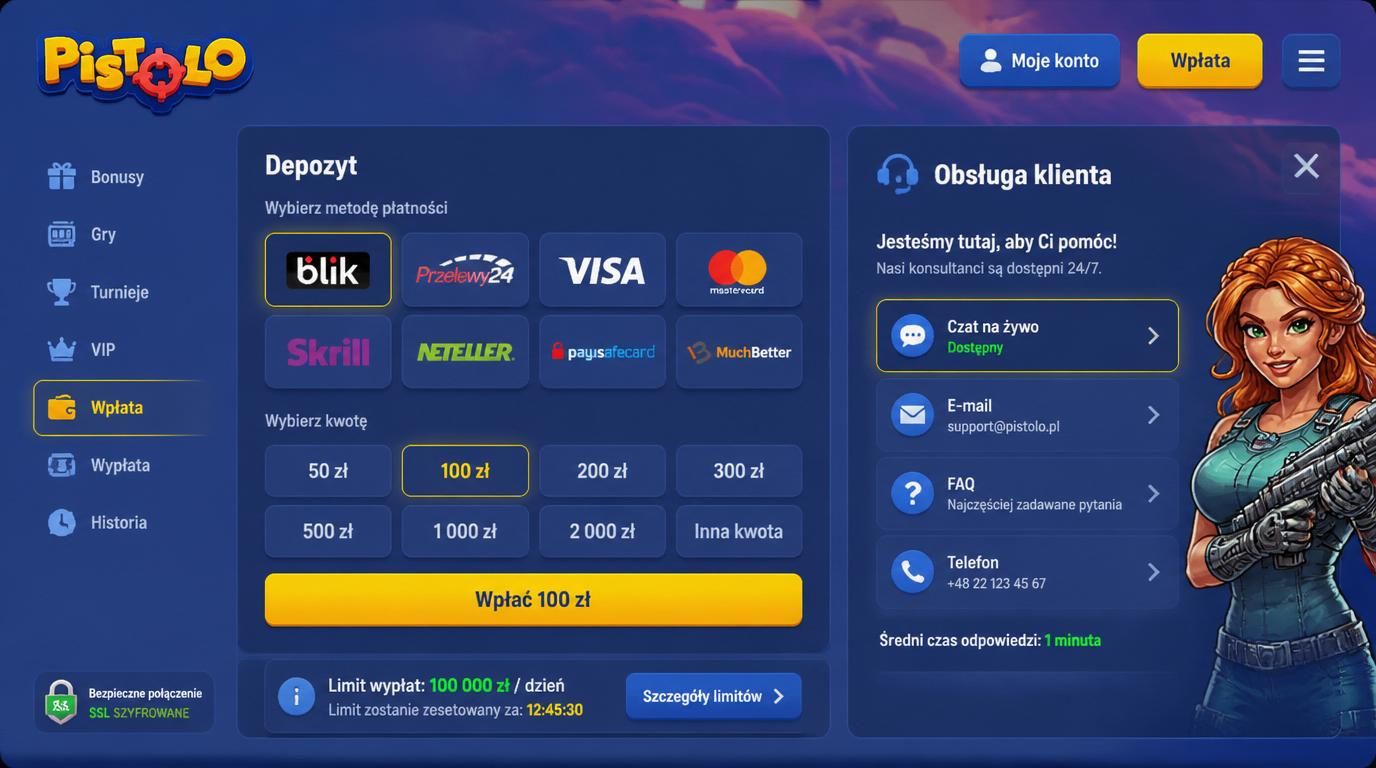 Spokojny ekran depozytu z informacją o limicie